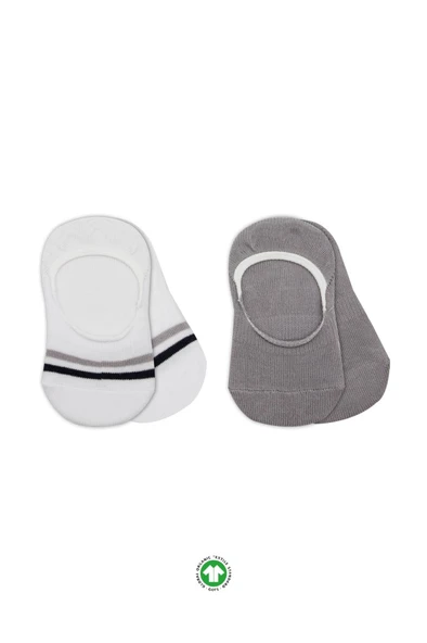 NessiWorld 2'Li Penye Babet Silikon Çemberli Çorap 30102 Gri Beyaz ürün görseli