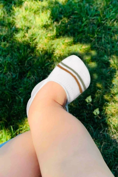 NessiWorld 2'Li Penye Babet Silikon Çemberli Çorap 30102 Hardal Beyaz - Resim 5