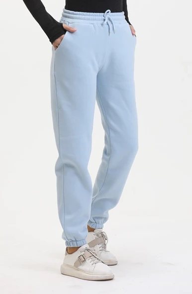 3 iplik şardonlu paça lastikli eşofman bebe mavi is001 - Resim 2