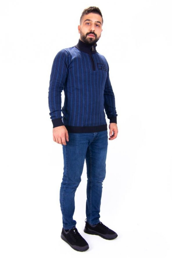 TWİSTER 3475 LACİVERT İNDİGO DİK YAKA FERMUARLI TRİKO ERKEK KAZAK - 2