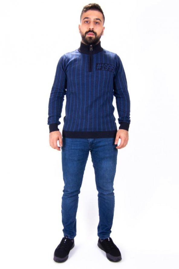 TWİSTER 3475 LACİVERT İNDİGO DİK YAKA FERMUARLI TRİKO ERKEK KAZAK - 3