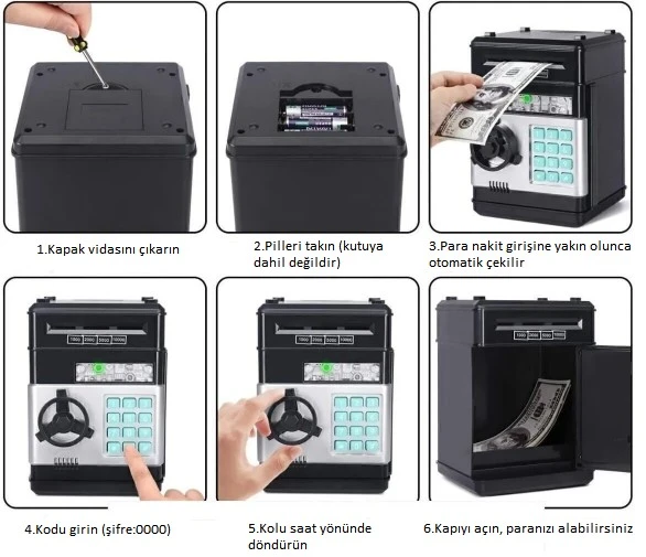 Elektronik Şifreli Kasa Otomatik Kağıt Para Alan ATM Kumbara - Resim 2