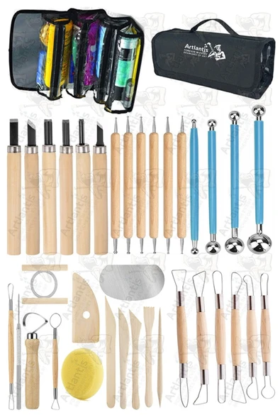 Çantalı Seramik ve Çömlek Şekillendirme Seti 36 Parça Ebeşuar Kil Modelaj Modelleme Top Uçlu Oyma Dip Alma Heykel Hobi ürün görseli