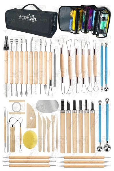 Çantalı Seramik ve Çömlek Şekillendirme Seti 47 Parça Ebeşuar Kil Modelaj Modelleme Top Uçlu Oyma Dip Alma Heykel Hobi