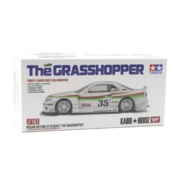 Mini GT 1/64 Nissan Skyline GT-R (R34) TAMIYA x KAIDO HOUSE "The GRASSHOPPER" V1 - Resim 2