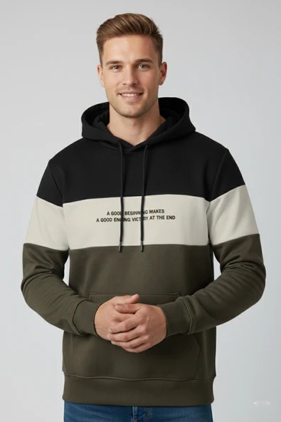 DeepSEA Erkek Dar Kesim Süet Kumaş Sweatshirt – Kapüşonlu & Şık Tasarım Sweatshirt 2608510 ürün görseli