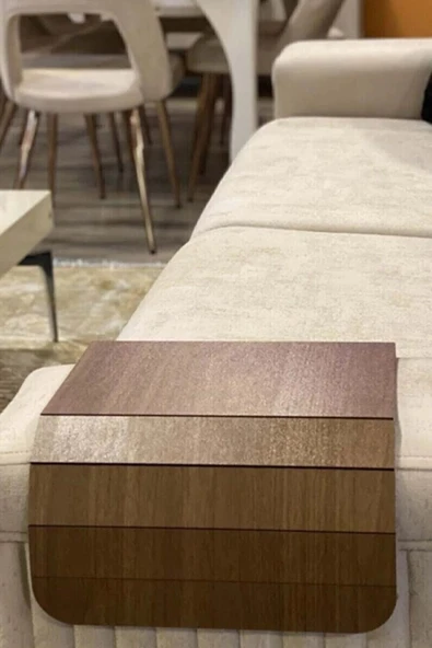 Kahverengi Koltuk Kenarı Ahşap Kaymaz Tepsi - Resim 3