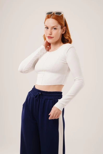 Ters Dikişli Basic Beyaz Body Bluz - Resim 3