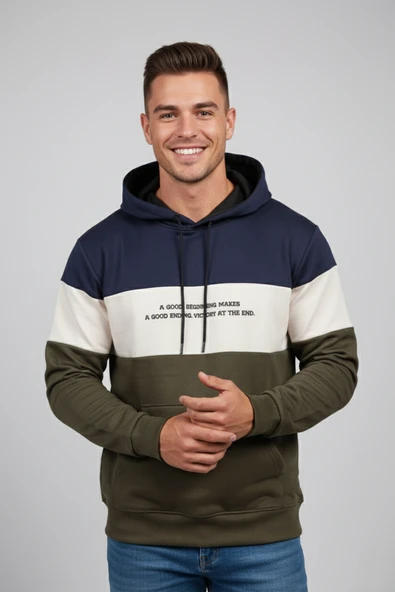 DeepSEA Erkek Dar Kesim Süet Kumaş Sweatshirt – Kapüşonlu & Şık Tasarım Sweatshirt 2608510 - Resim 4