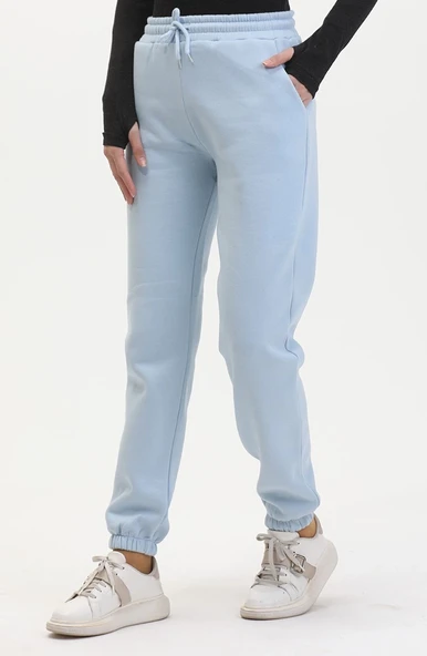 3 iplik şardonlu paça lastikli eşofman bebe mavi is001 - Resim 3