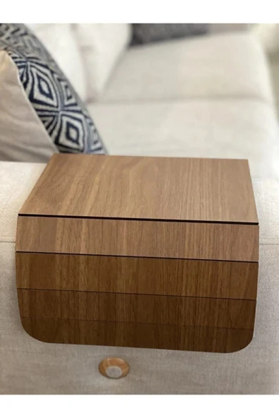 Kahverengi Koltuk Kenarı Ahşap Kaymaz Tepsi - Resim 2