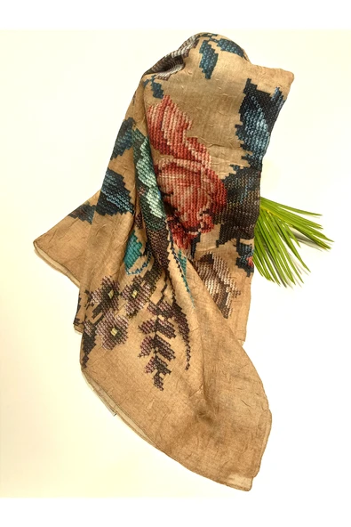 Monalisa Home 90x90 Lüks Figürlü Gösterişli Dökümlü Eşarp ürün görseli