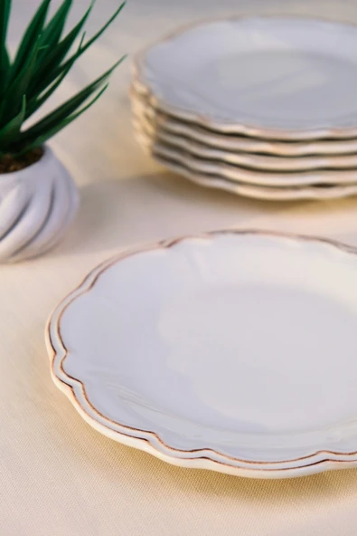 Tabak Evi Porselen Antik Stoneware Pasta Tabağı 20,50cm 6 Kişilik 6 Parça - 3