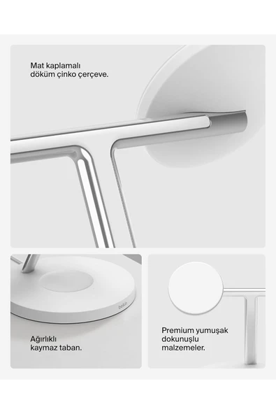 Belkin BoostCharge Pro 3'ü 1 Arada, Qi2 MagSafe Kablosuz Şarj İstasyonu, Beyaz - 4