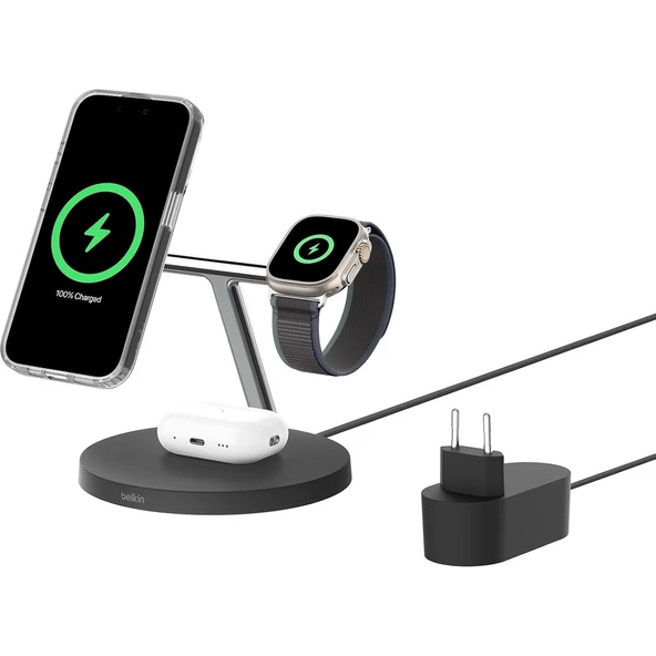 Belkin Boostcharge Pro Qi2 (15 W) 3'ü 1 Arada Kablosuz Şarj Istasyonu WIZ032KQBK - Resim 2