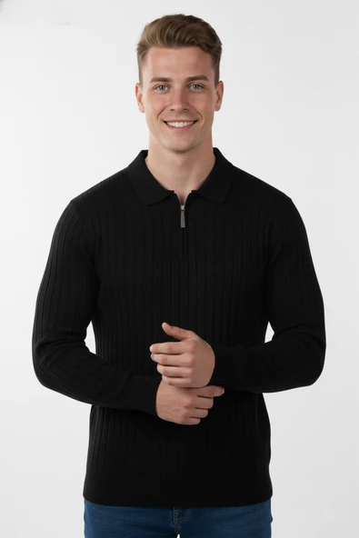 DeepSEA Erkek Slim Fit Polo Yaka Triko Kazak - Yumuşak Dokulu Esnek ve Şık Görünüm 2605305 - Resim 6