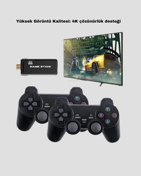 20000 Oyunlu 4K Retro Game Stick – Kablosuz Çift Kollu Atari Konsolu - 4