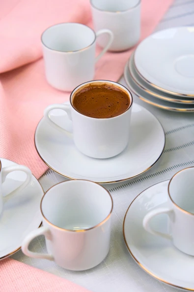 Tabak Evi Porselen Rose Altın Yaldız Kahve Fincan Takımı 70cc 6 Kişilik 12 Parça - 5