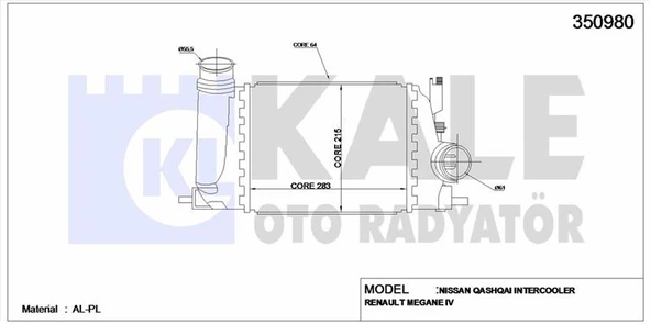 Nissan İntercooler Nissan Qashqaı J11 Kasa 1,5 DCI 2013> Xtraıl T32 Dig T 1,6 2015> Megane 4 Kadjar 1,2 1,5 - Kale 350980 ürün görseli