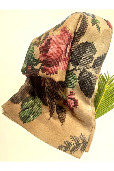 Monalisa Home 90x90 Lüks Figürlü Gösterişli Dökümlü Eşarp ürün görseli