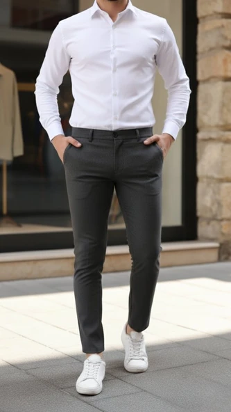 Erkek Slim Fit Likralı Gabardin Pantolon - 2