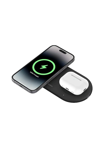 Belkin BoostCharge Pro 2'si 1 arada MageSafe Kablosuz Şarj İstasyonu - WIZ021VFBK ürün görseli 1