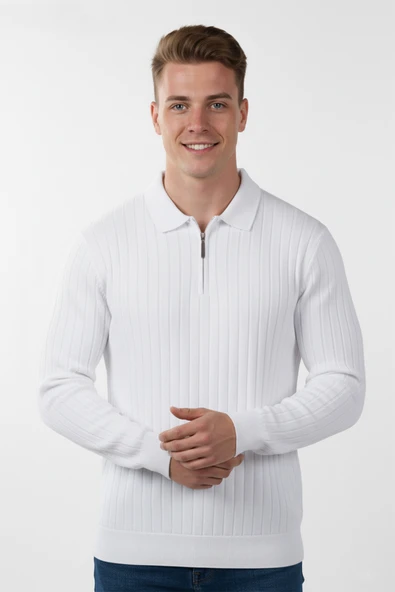 DeepSEA Erkek Slim Fit Polo Yaka Triko Kazak - Yumuşak Dokulu Esnek ve Şık Görünüm 2605305 - Resim 2