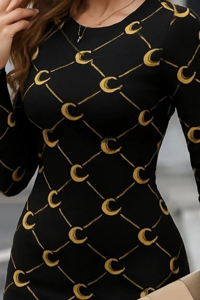 Kadın Bisiklet Yaka Uzun Kol Triko Mini Boy Elbise - 2