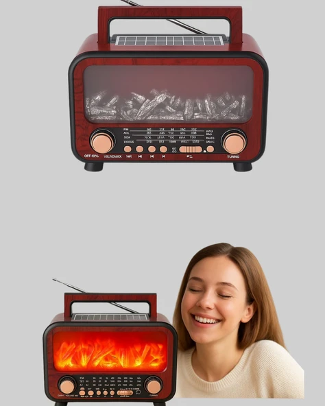 Solar Panelli Alev Işıklı Bluetooth Hoparlör – Çoklu Giriş, Uzun Pil Ömrü - Resim 5