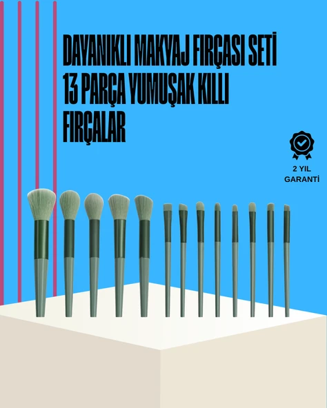 Taşınabilir Ergonomik Yapılı 13 Adet Fiber Kıllı Yüz ve Göz Makyaj Fırçası Seti ürün görseli 1