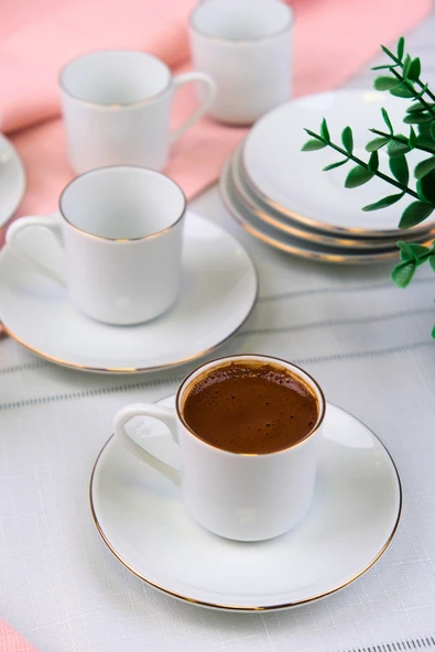 Tabak Evi Porselen Rose Altın Yaldız Kahve Fincan Takımı 70cc 6 Kişilik 12 Parça - 2