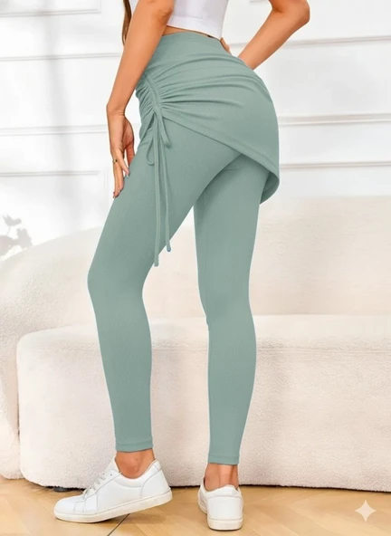 Kadın Yüksek Bel Yandan Büzgülü Alttan Uzun Kaşkorse Tayt Etek - 2