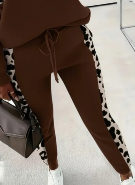 Kadın Uzun Kollu Fermuarlı Karışık Desenli Viskon Iki Iplik Bluz Ve Pantolon Ikili Takım - Resim 3