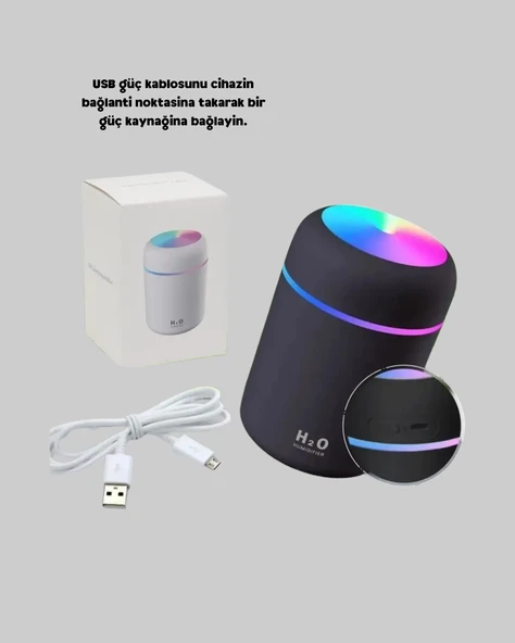 USB Bağlantılı LED Işıklı Hava Nemlendirici – Sessiz ve Kullanıcı Dostu Tasarım - Resim 4