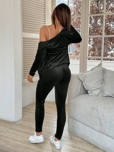 Kadın Uzun Kollu önden Fermuarlı Kadife Bluz Ve Pantolon Ikili Takım - 5