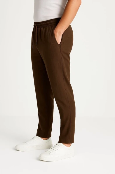 Erkek Keten Pantolon – Cepli, Beli Lastikli Ve Bağcıklı, Nefes Alan Rahat Kalıp, Yazlık Ve Baharlık Günlük Giyim, Şık - Konforlu Boru Paça Model - Kahverengi - Resim 3