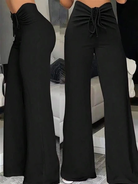 Kadın Yüksek Bel önden Büzgülü Ispanyol Ithal Krep Pantolon - 3