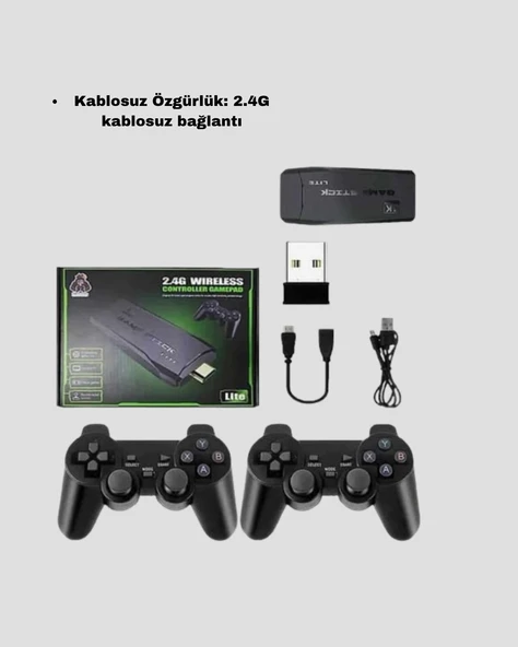 20000 Oyunlu 4K Retro Game Stick – Kablosuz Çift Kollu Atari Konsolu - 5