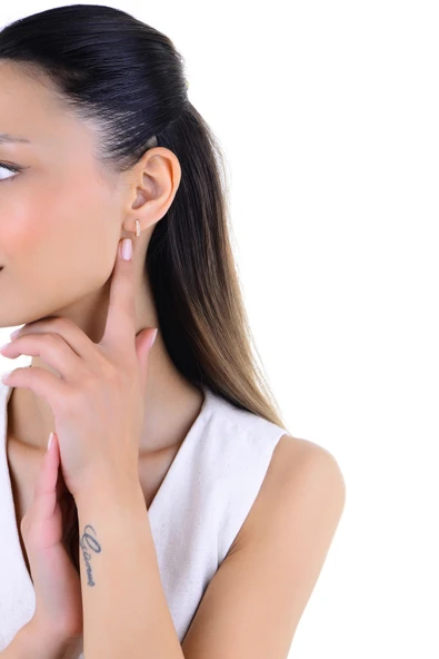 Gümüş rose baget kesim zirkon taşlı halka küpe SGTL12996ROSE - Resim 2