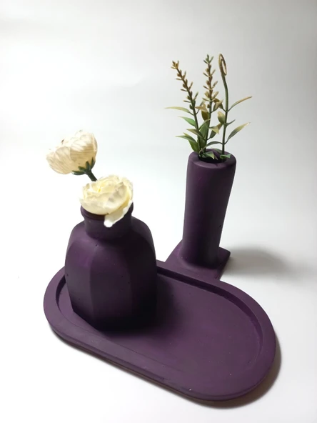 Tabaklı Dekoratif İkili Vazo Set Random Dekor - Resim 4