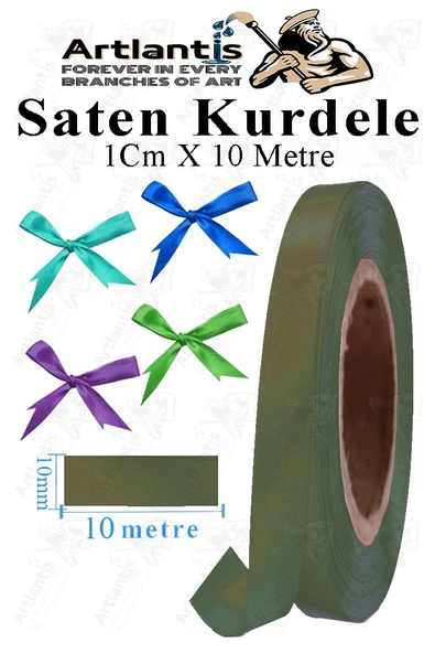 Kurdele Saten 1 Cm 10 Metre 1 Adet Saten Kurdela Parlak Hediye ve Süsleme Şeridi Süs Paketleme Çiçek Saç El Sanatı - 7