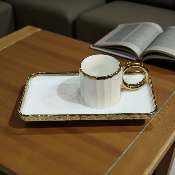 Buenos porselen sedef yaldızlı sunumluklu kahve fincan takımı seti 6 kişilik - Resim 3