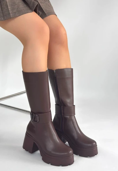 Moki Kahverengi Cilt Topuklu Çizme - Resim 3