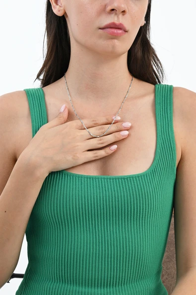 925 Ayar gümüş silindir çubuklu zincir kolye SGTL13104RODAJ - Resim 2