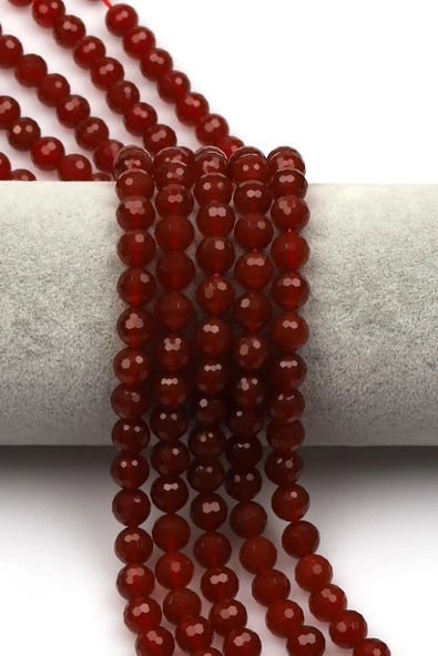 Kırmızı Akik (A Kalite) Doğaltaş Dizi 8 mm Fasetli Küre Kesim ürün görseli