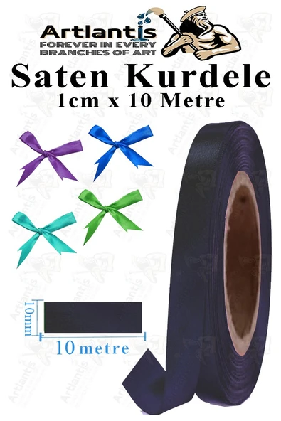 Kurdele Saten 1 Cm 10 Metre 1 Adet Saten Kurdela Parlak Hediye ve Süsleme Şeridi Süs Paketleme Çiçek Saç El Sanatı - 10
