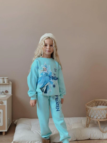 Cg Kids Frozen Elsa Kız Çocuk 3 iplik Şardonlu Alt Üst Takım Süper Kalite Kumaş - 2