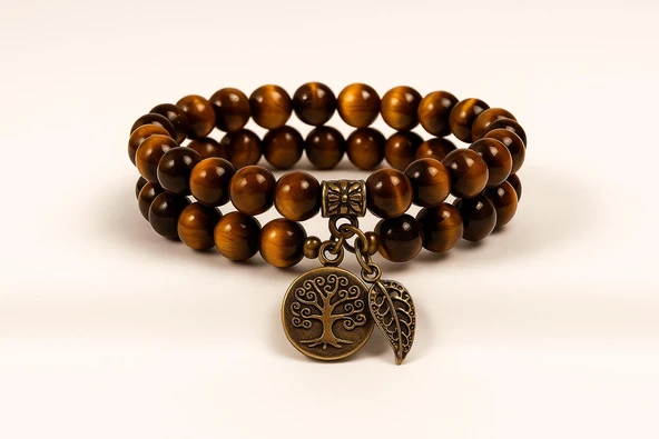 Valkyrie Doğal Kaplan Gözü Taşı Bileklik El Yapımı Enerji Dengeleyici Hayat Ağacı ve Yaprak Charm Denge ve Enerji - 6