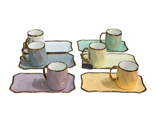 Buenos porselen sedef yaldızlı sunumluklu kahve fincan takımı seti 6 kişilik - Resim 2