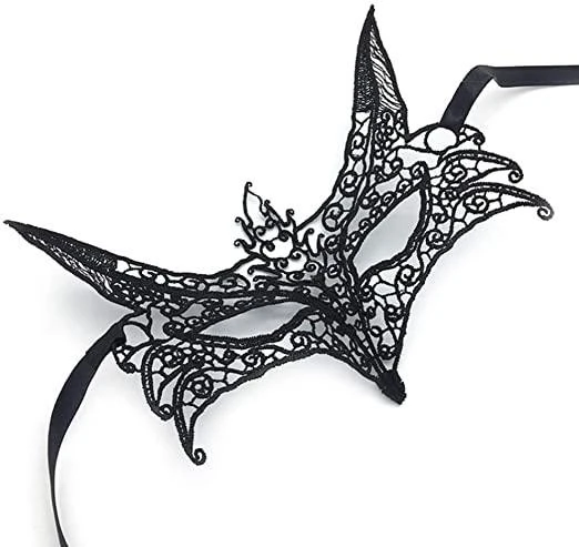 Siyah Renk Dantel İşlemeli Örgü Parti Maskesi - Resim 2